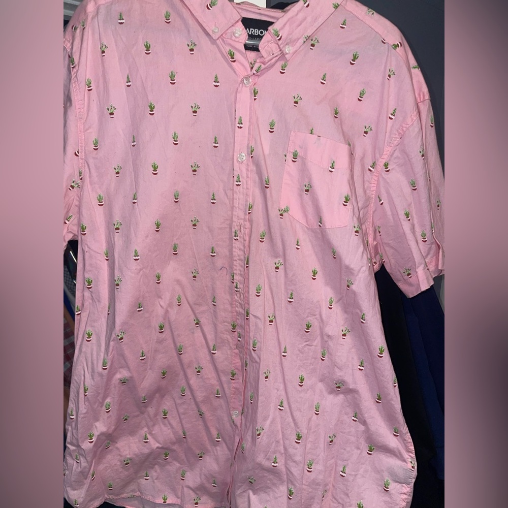 PINK BUTTON UP MENS